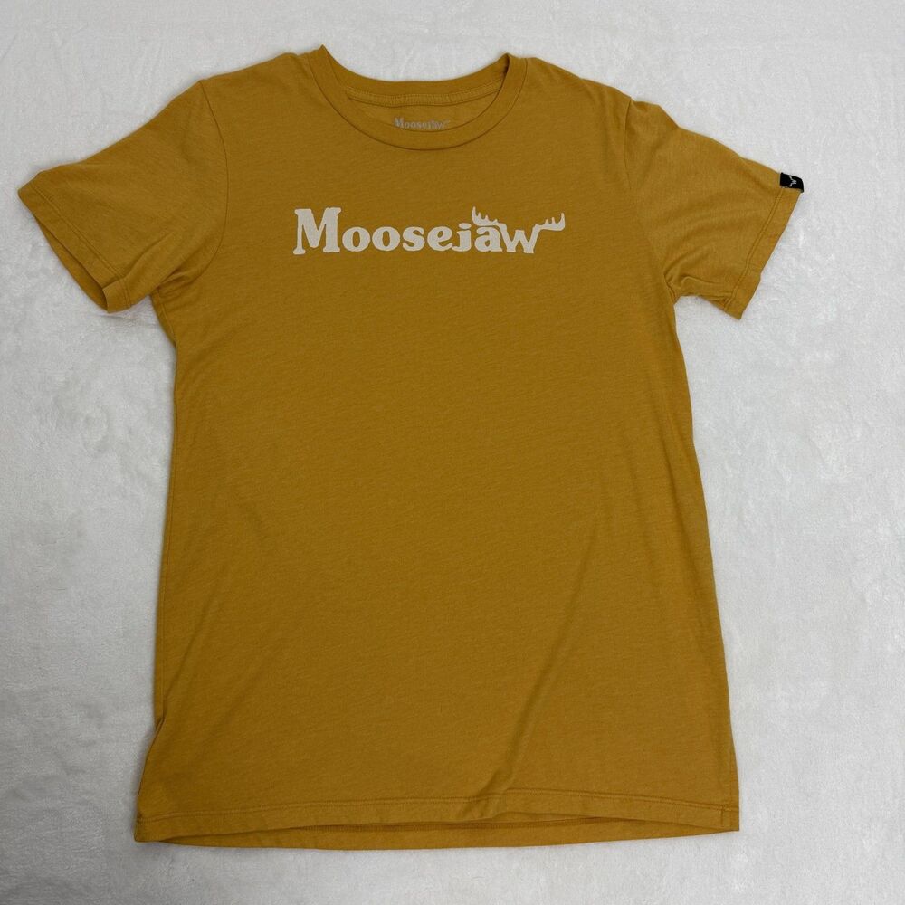 Moosejaw Shirt Womens Large Yellow Logo Graphic Short Sleeve Crewneck Tee Top